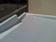 Siding removed, counter flashing added, cricketed foam and base coated.